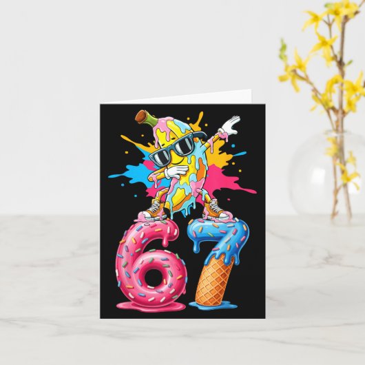 Dabbing Banana 67 Ice Cream Drip Funny Six Seven M カード (黄色い花)