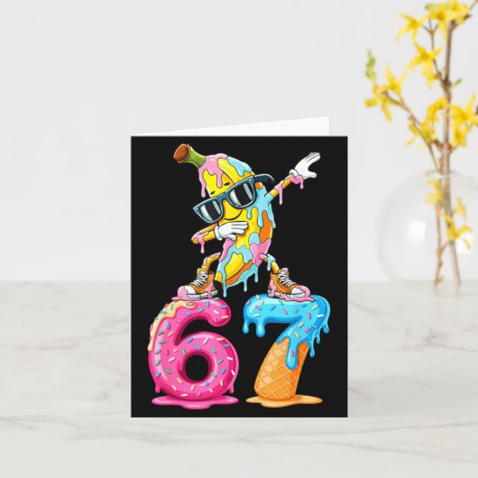 Dabbing Banana 67 Ice Cream Drip Funny Six Seven M カード (黄色い花)
