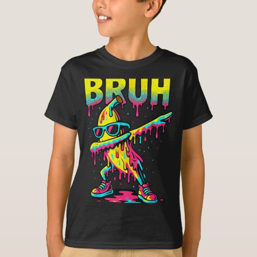 Dabbing Banana Bruh Ice Cream Drip Banana Youth Bo Tシャツ (正面)