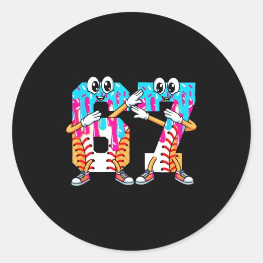 Dabbing Baseball Ice Cream Drip Number 67 Birthday ラウンドシール (正面)