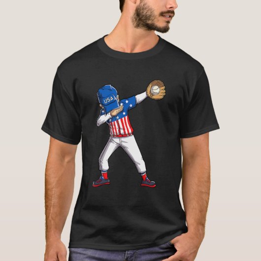Dabbing Baseball Player 4th Of July USA American F Tシャツ (正面)