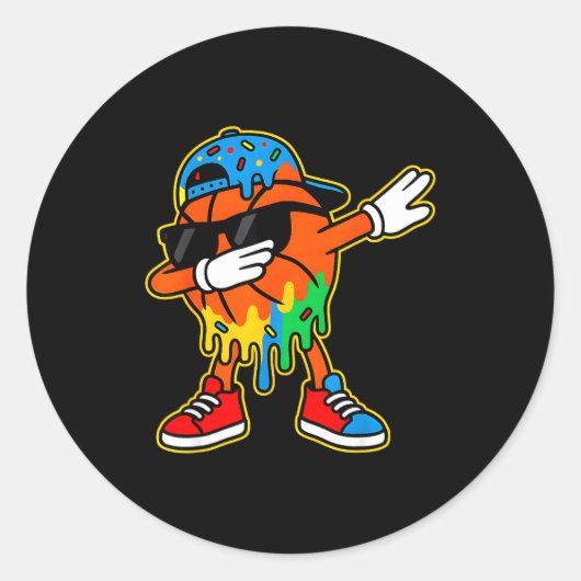 Dabbing Basketball Ice Cream Drip Boys Basketball  ラウンドシール (正面)