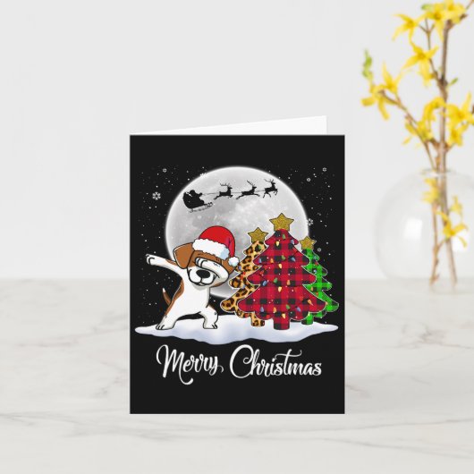 Dabbing Beagle Dab Dog Santa Hat Christmas Tree Fu カード (黄色い花)