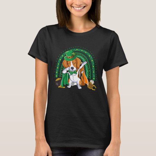 Dabbing Beagle St Patrick's Day Leprechaun Rainbow Tシャツ (正面)