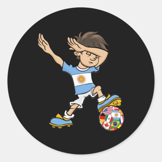 Dabbing Boy Argentina Soccer Jersey National Flag  ラウンドシール (正面)