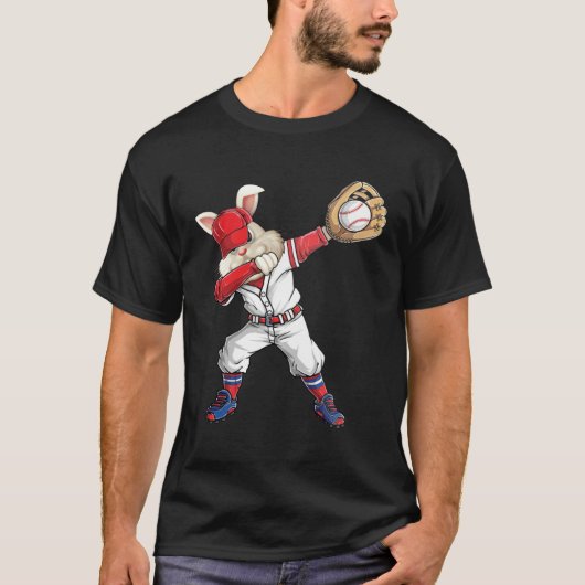 Dabbing Bunny Holding Baseball Ball Catcher Easter Tシャツ (正面)
