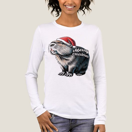 Dabbing Capybara Christmas Santa – Funny Holiday  トライブレンドＴシャツ (正面)