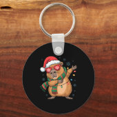 Dabbing Capybara Christmas Santa Hat Funny Holiday キーホルダー (正面)