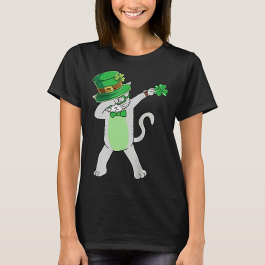 Dabbing Cat Leprechaun  Cat Shamrock St Patrick s  Tシャツ (正面)