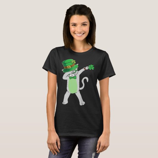 Dabbing Cat Leprechaun  Cat Shamrock St Patrick s  Tシャツ (正面フル)