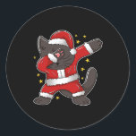 Dabbing Cat Santa - おもしろい Christmas ラウンドシール<br><div class="desc">Dabbing Cat Santa - おもしろい Christmas</div>