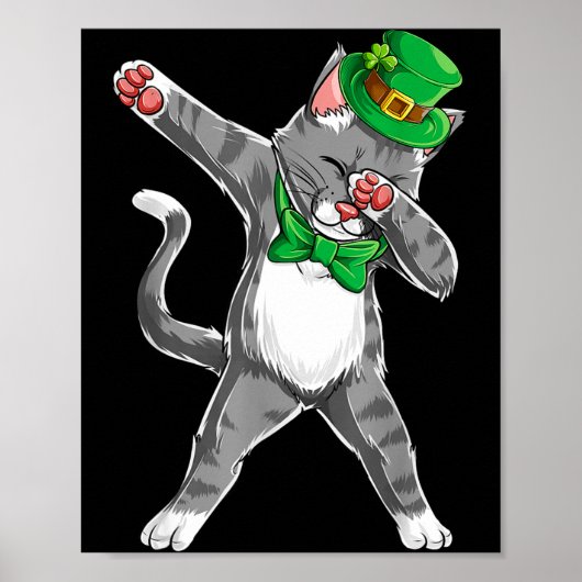 Dabbing Cat St Patricks Day Boys Girls Leprechaun ポスター (正面)