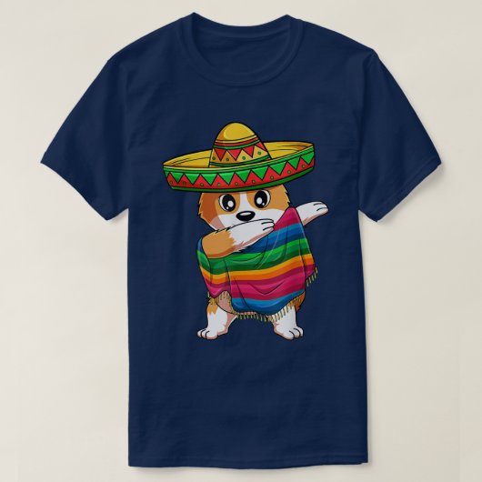 Dabbing Corgi Dog Mexican Poncho Sombrero Cinco de Tシャツ (デザイン正面)