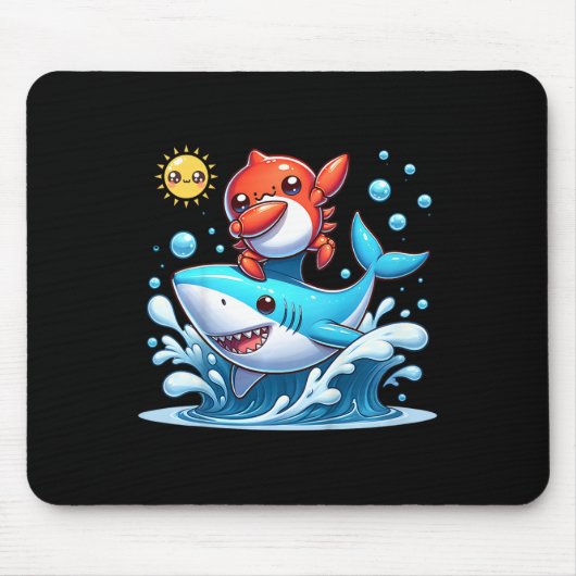 Dabbing Crab Surfing Shark Riding Ocean Wave Sun C マウスパッド (正面)