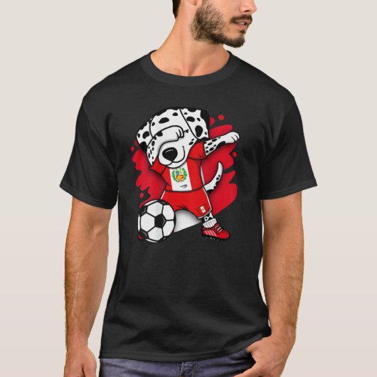 Dabbing Dalmatian Peru Soccer Fans Jersey Peruvian Tシャツ (正面)