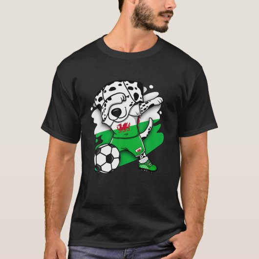 Dabbing Dalmatian Wales Soccer Fans Jersey Welsh F Tシャツ (正面)