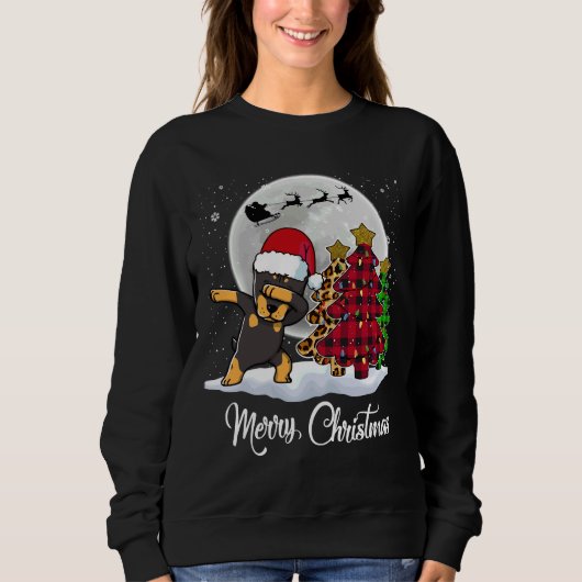 Dabbing Doberman Dab Dog Tree Funny Xmas スウェットシャツ (正面)