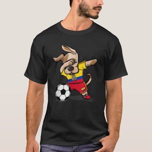 Dabbing Dog Ecuador Soccer Ecuadorean Flag Footbal Tシャツ (正面)