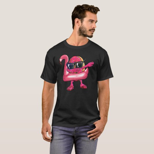 Dabbing Donut Flamingo Float Summer Tropical Tシャツ (正面フル)