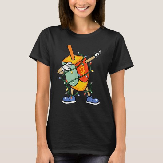 Dabbing Dreidel Hanukkah Christmas Light Chanukah Tシャツ (正面)