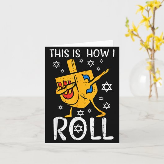 Dabbing Dreidel Ugly Hanukkah Funny Chanukah Men W カード (黄色い花)