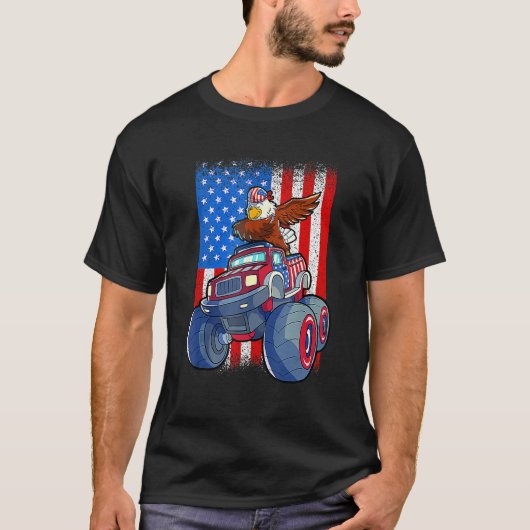Dabbing Eagle Monster Truck 4th Of July Boys Ameri Tシャツ (正面)