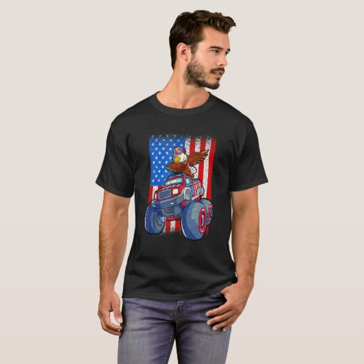 Dabbing Eagle Monster Truck 4th Of July Boys Ameri Tシャツ (正面フル)