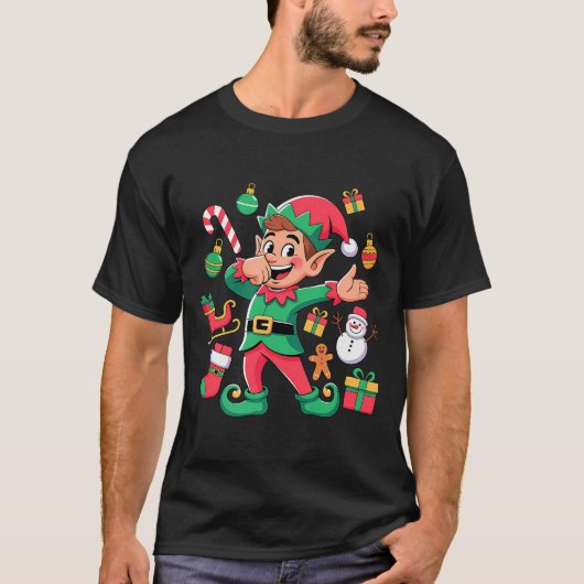 Dabbing Elf Santa Sleigh Snowman Funny Dabbing Chr Tシャツ (正面)