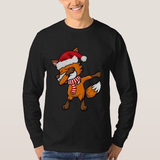 Dabbing Fox Santa Hat Christmas Xmas For Boys Men  Tシャツ (正面)