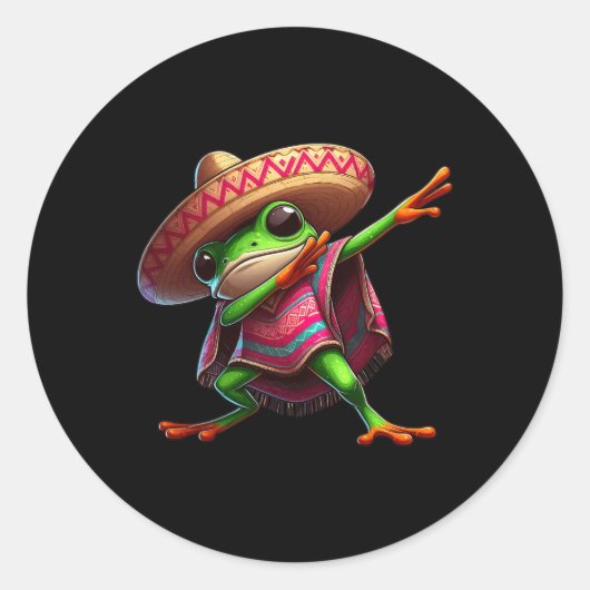 Dabbing Frog Sombrero Poncho Cinco De Mayo Mexican ラウンドシール (正面)