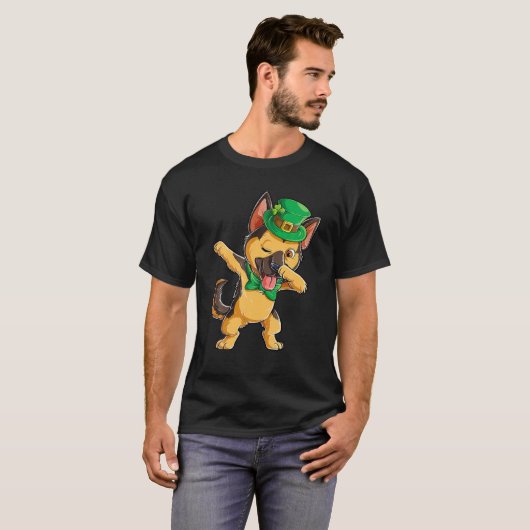 Dabbing German Shepherd St Patricks Day Boys Lepre Tシャツ (正面フル)