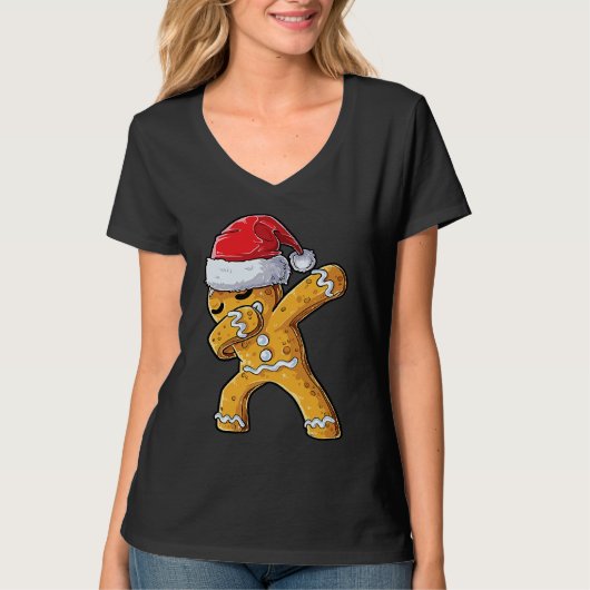 Dabbing Gingerbread Santa Christmas Kids Boys Xmas Tシャツ (正面)
