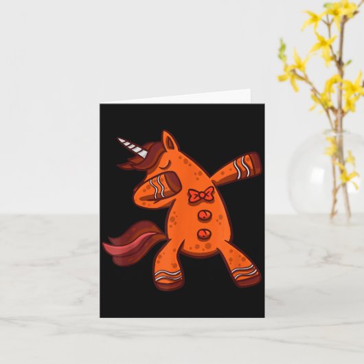 Dabbing Gingerbread Unicorn Cookie Christmas カード (黄色い花)