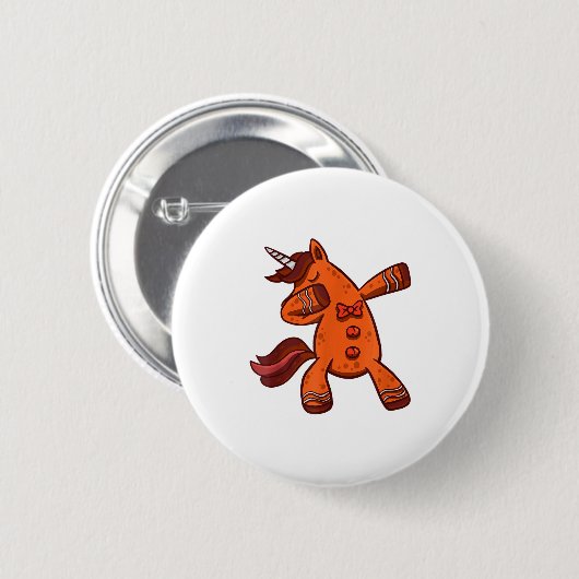 Dabbing Gingerbread Unicorn Cookie Christmas  缶バッジ (正面&裏面)