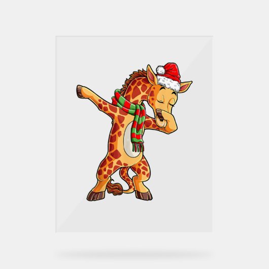 Dabbing Giraffe Santa Tシャツクリスマスキッズボーイズ アクリルサイン (正面)