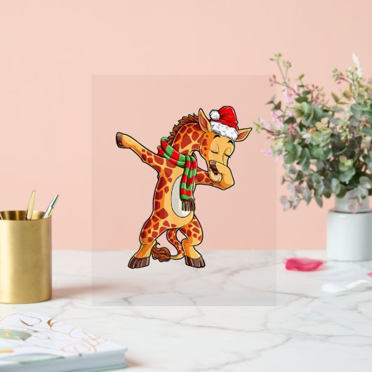 Dabbing Giraffe Santa Tシャツクリスマスキッズボーイズ アクリルサイン (ウェディング)