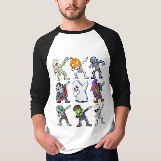 Dabbing Halloween Boys Skeleton Zombie Mummy Tシャツ (正面)
