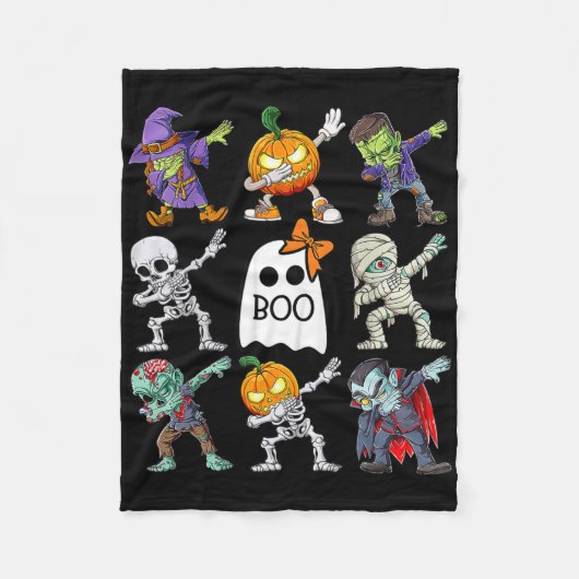 Dabbing Halloween Boys Skeleton Zombie Pumpkin Uni フリースブランケット (正面)