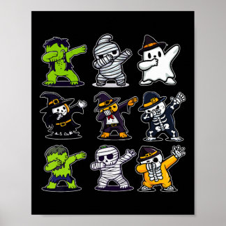 Dabbing Halloween Boys Skeleton Zombie Scary Pumpk ポスター