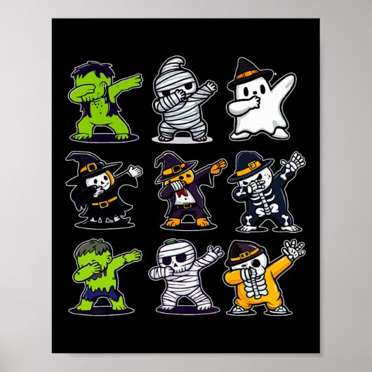 Dabbing Halloween Boys Skeleton Zombie Scary Pumpk ポスター (正面)