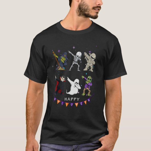 Dabbing Halloween Boys Skeleton Zombie Scary Pumpk Tシャツ (正面)