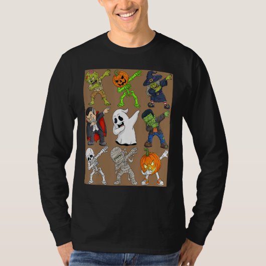 Dabbing Halloween Skeleton Zombie Scary Pumpkin Va Tシャツ (正面)