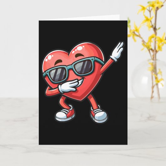 Dabbing Heart Funny Valentine's Day Dab Dance Kids カード (黄色い花)