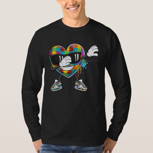 Dabbing Heart Puzzle Heart Dab Love Support Autism Tシャツ (正面)