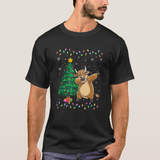 Dabbing Highland Cow Xmas Tree Lights Ugly Christm Tシャツ