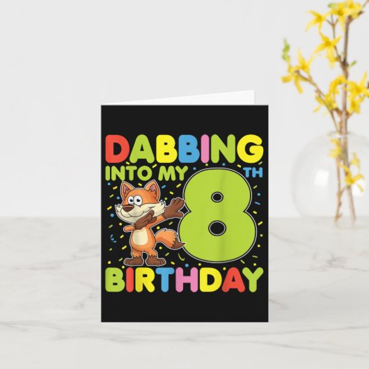 Dabbing Into My 8誕生日キツネ8歳B カード (黄色い花)