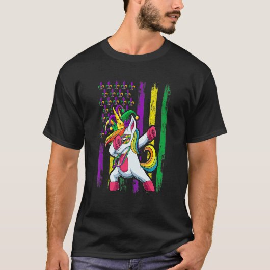 Dabbing Jester Unicorn Flag Mardi Gras Shirt, Kids Tシャツ (正面)