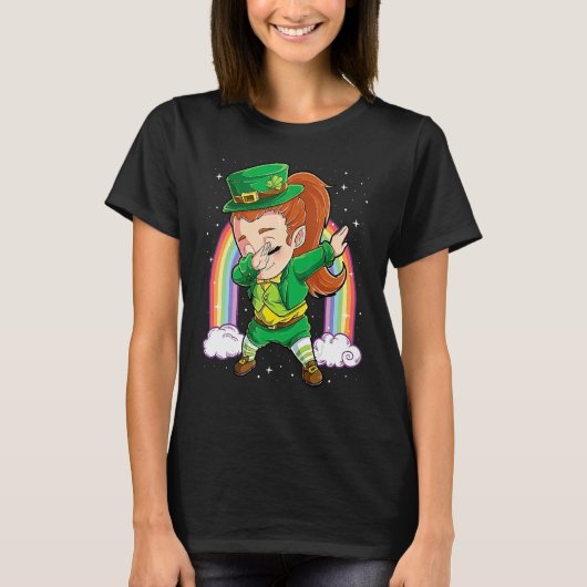 Dabbing Leprechaun Girl Green Lucky Shamrock St Pa Tシャツ (正面)