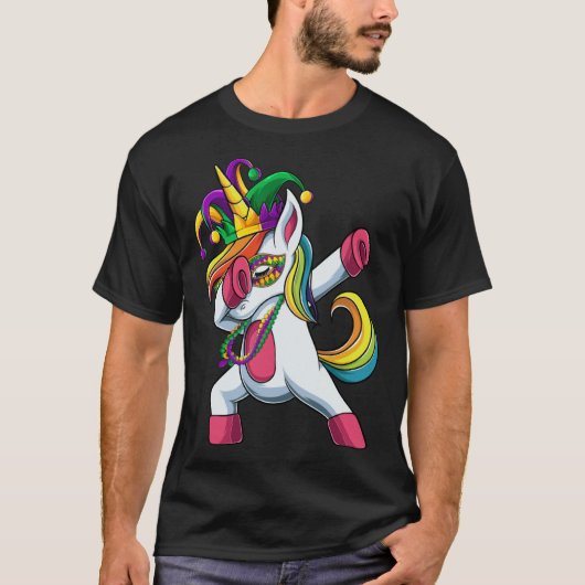 Dabbing Mardi Gras Unicorn Apparel Jester Women gi Tシャツ (正面)