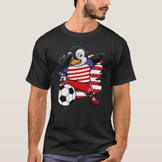 Dabbing Penguin AmericaサッカーファンジャージーUSA Fla Tシャツ (正面)